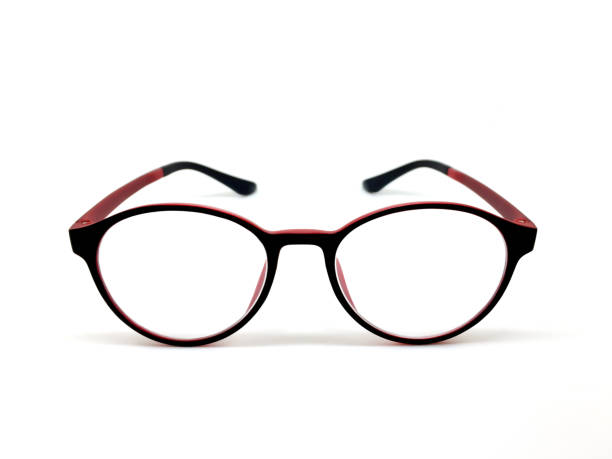 gafas de color rojo-negro aisladas para los iconos de la modelo sobre fondo blanco. - sighting fotografías e imágenes de stock