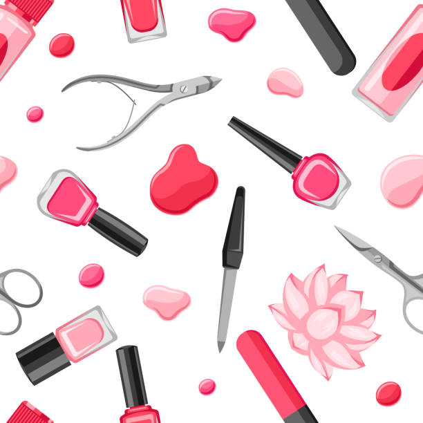 Seamless pattern with manicure tools Seamless pattern with manicure tools. Nail polishes and professional equipment for manicure salons. dirty lily stock illustrations