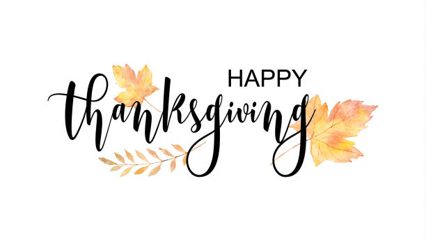 ilustrações de stock, clip art, desenhos animados e ícones de happy thanksgiving text with watercolor autumn leaves and branches isolated on white background. - vector thanksgiving fall holidays and celebrations