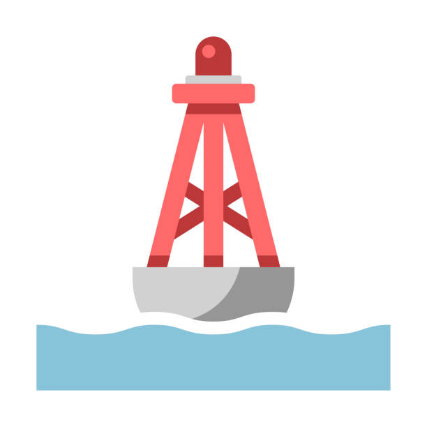 Floating buoy flat illustration Floating buoy on the sea vector illustration in flat color design buoy stock illustrations