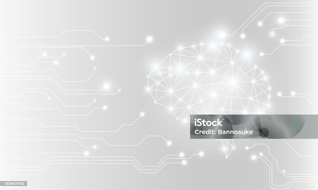 Cerveau brillant et fond de carte de circuit imprimé - clipart vectoriel de Fond libre de droits