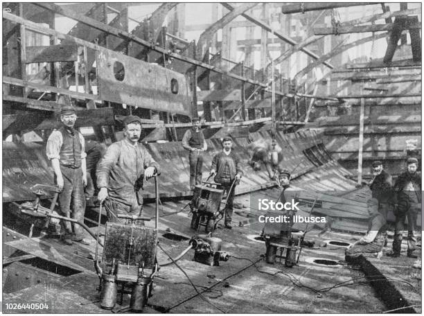 Navy And Army Antique Historical Photographs Construction Of A Cruiser In The Naval Construction And Armaments Company Barrow Stock Illustration - Download Image Now