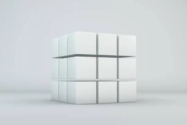 3D Rendering Cube Blocks, in a row, education, architecture