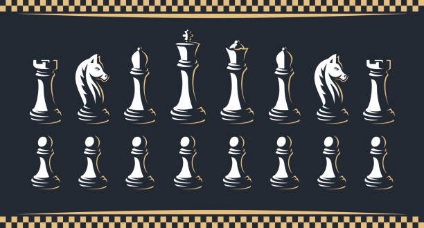 Chess figure set - vector illustration, on a dark background Chess figure set - vector illustration, on a dark background chess rook stock illustrations