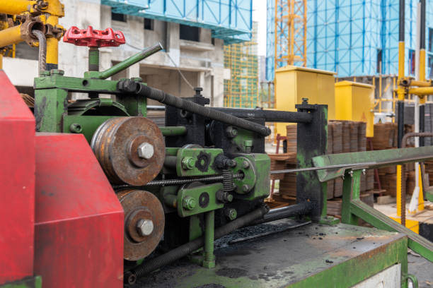 istock Straightening machine for reinforcing steel bar at construction site。 1026446964