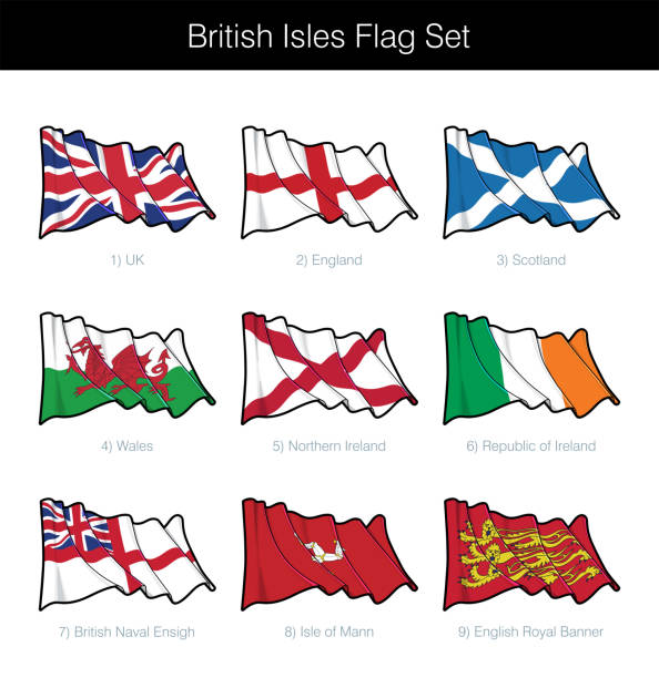 ilustrações, clipart, desenhos animados e ícones de conjunto de ilhas britânicas acenando uma bandeira - rio grande illustrations