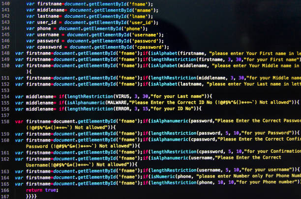 bureaublad broncode en wallpaper door computertaal met codering en programmeren. - code stockfoto's en -beelden