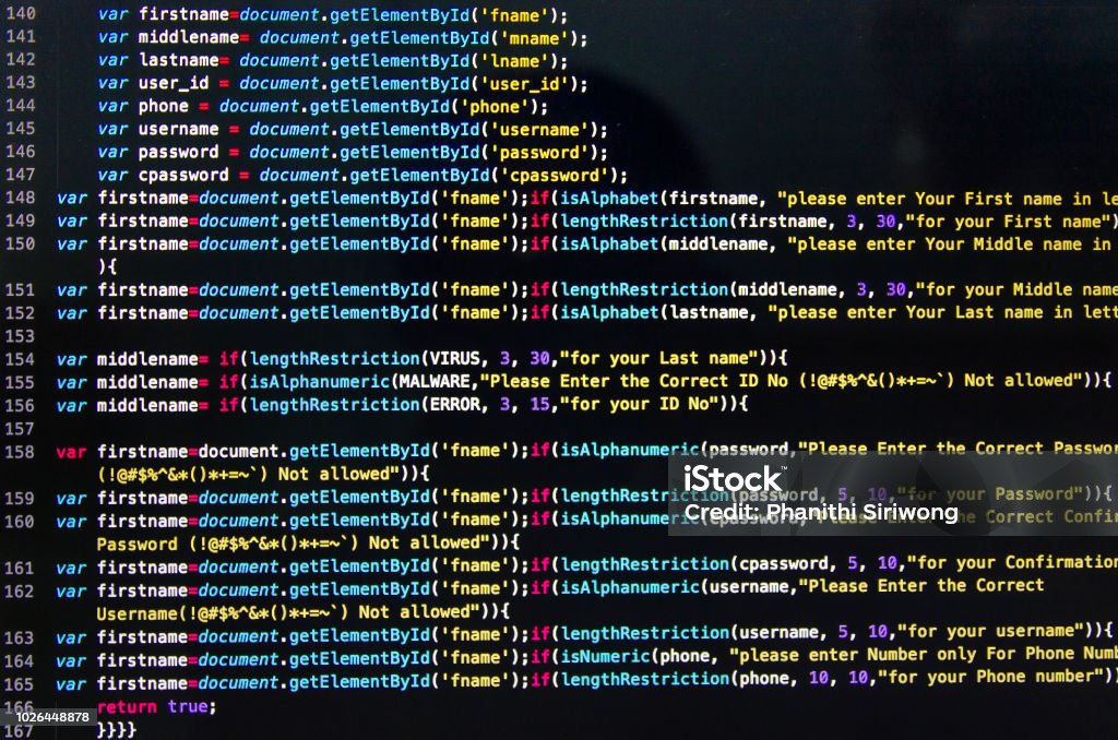 Desktop source code and Wallpaper by Computer language with coding and programming. Desktop source code and technology background, Developer or programer with coding and programming, Wallpaper by Computer language and source code, Computer virus and Malware attack. Coding Stock Photo