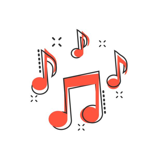 Vector cartoon music note icon in comic style. Sound media concept illustration pictogram. Audio note business splash effect concept. Vector cartoon music note icon in comic style. Sound media concept illustration pictogram. Audio note business splash effect concept. music icons stock illustrations