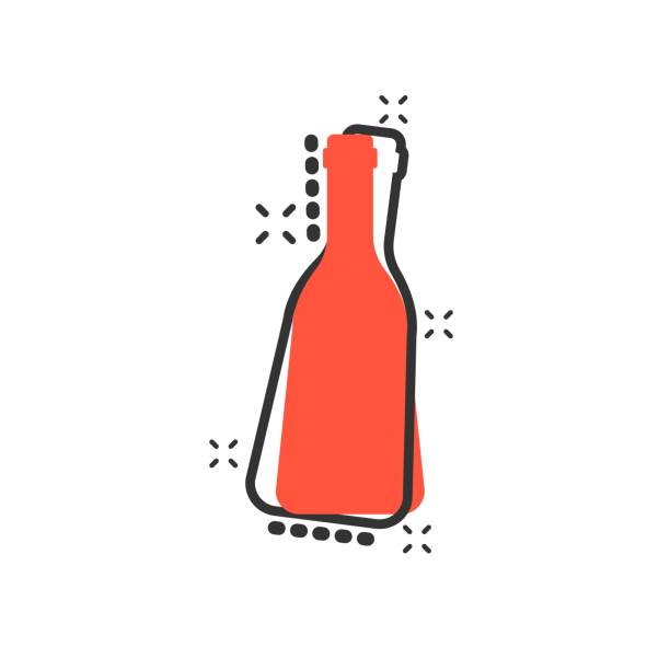 ilustrações, clipart, desenhos animados e ícones de vinho de vetor dos desenhos animados, ícone de garrafa de cerveja no estilo cômico. pictograma de ilustração do álcool garrafa conceito. cerveja, vodka, vinho business conceito de efeito de respingo. - 13414