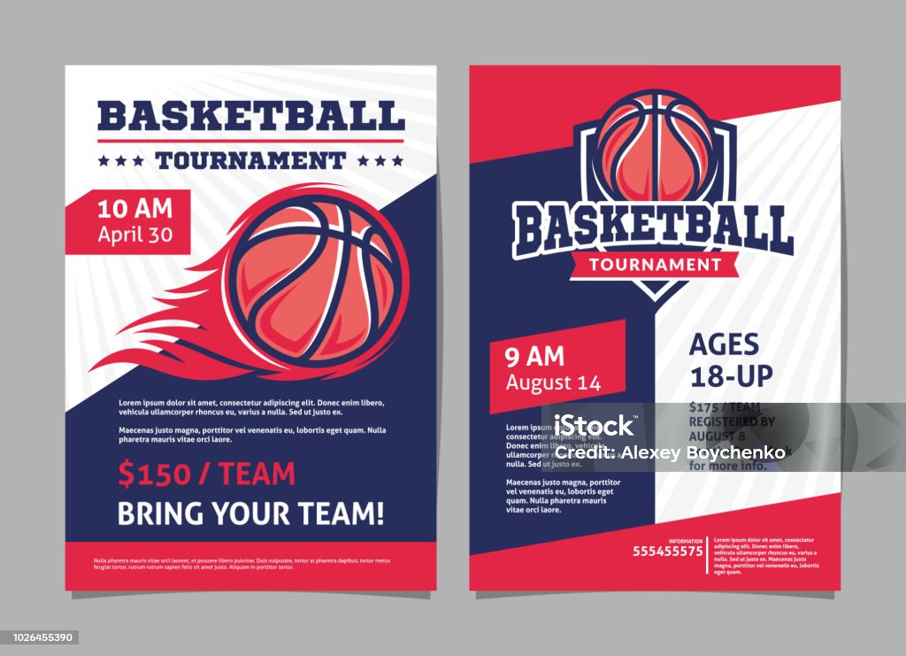 Affiches de tournoi de basket-ball, flyer avec ballon de basket-ball - modèle vector - clipart vectoriel de Basket-ball libre de droits