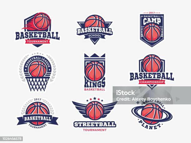 Basketball Logo Emblem Set Sammlungen Entwürfe Vorlagen Auf Einem Hellen Hintergrund Stock Vektor Art und mehr Bilder von Basketball