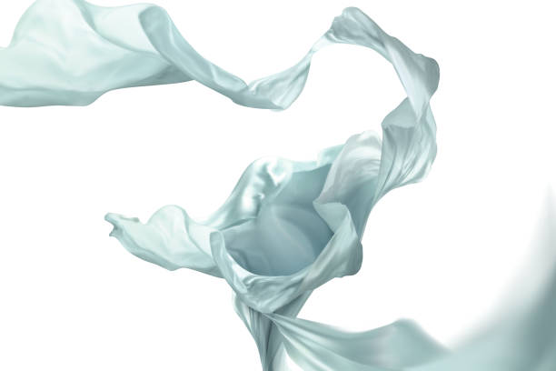 Light blue satin element Light blue satin design element flying in the air, 3d illustration light blue silk stock illustrations