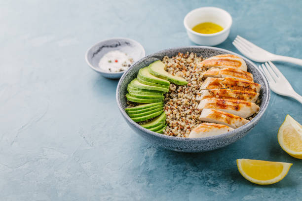 istock Bowl with quinoa, avocado and chicken 1026458658