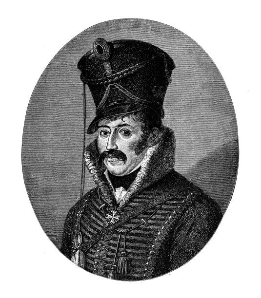 Ferdinand Baptista von Schill (6 January 1776 – 31 May 1809) was a Prussian Major who revolted unsuccessfully against French domination of Prussia in May 1809 Illustration of a Ferdinand Baptista von Schill (6 January 1776 – 31 May 1809) was a Prussian Major who revolted unsuccessfully against French domination of Prussia in May 1809 revolted stock illustrations