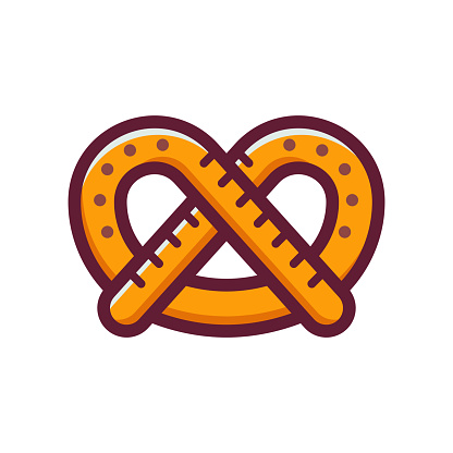 Single German pretzel icon. Traditional Beer Fest snack in line art style.