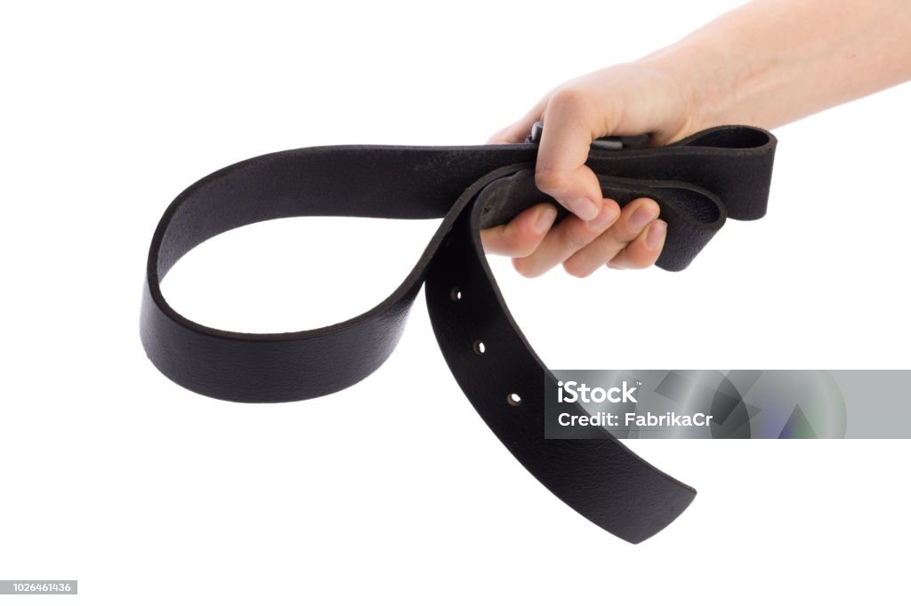 Hand Holding Leather Belt For Punishment On White Background Stock Photo -  Download Image Now - iStock