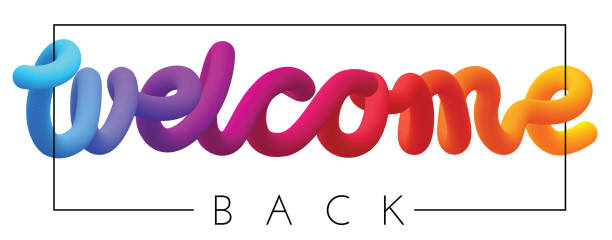 Welcome back colorful spectrum inscription isolated on white. Welcome back spectrum inscription or print isolated on white background. Vector template for poster, banner design. welcome stock illustrations