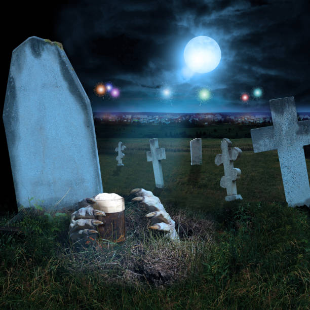 istock Zombie hand through hole cracked in soil. Halloween theme. illustration 1026469132