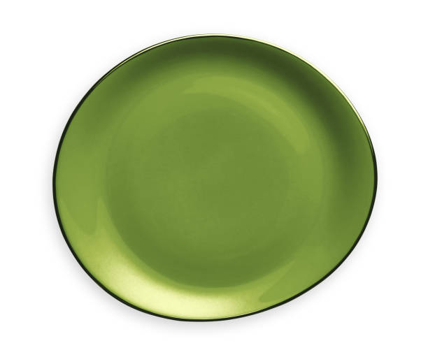 istock Empty ceramics plates, Classic green plate, View from above isolated on white background with clipping path 1026480830