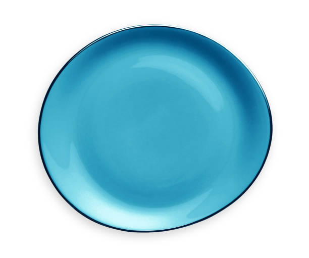 istock Empty ceramics plates, Classic blue plate, View from above isolated on white background with clipping path 1026480852