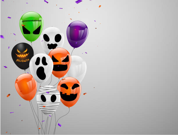 istock Halloween Carnival Background, Orange purple balloons, confetti concept design Party, Celebration Vector illustration. 1026484226