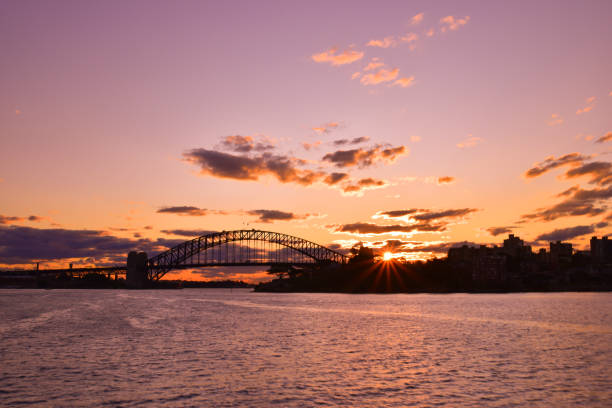 istock Silhouette of Sydney Harbour Bridge at sunset time 1026485260