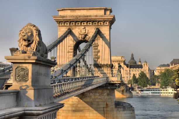 chain bridge in budapest - chain bridge bridge budapest cityscape imagens e fotografias de stock