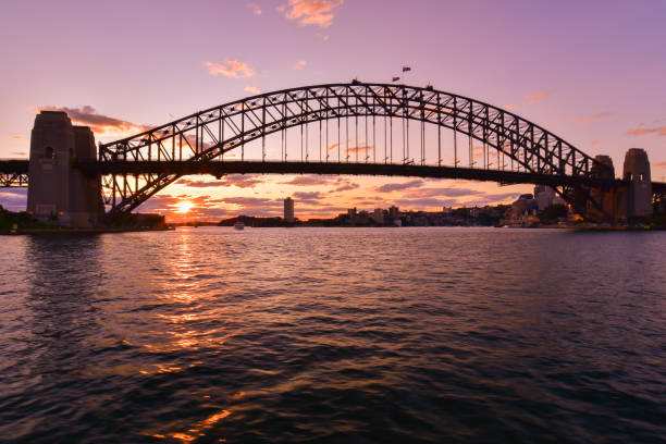 istock Silhouette of Sydney Harbour Bridge at sunset time 1026485724