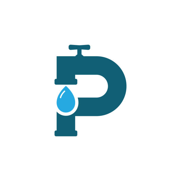 ilustrações, clipart, desenhos animados e ícones de encanamento de água com letra inicial modelo de design de logotipo p - plumber