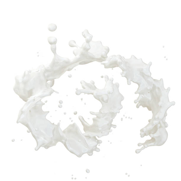 istock Milk splash with droplets isolated. 3D illustration 1026493420