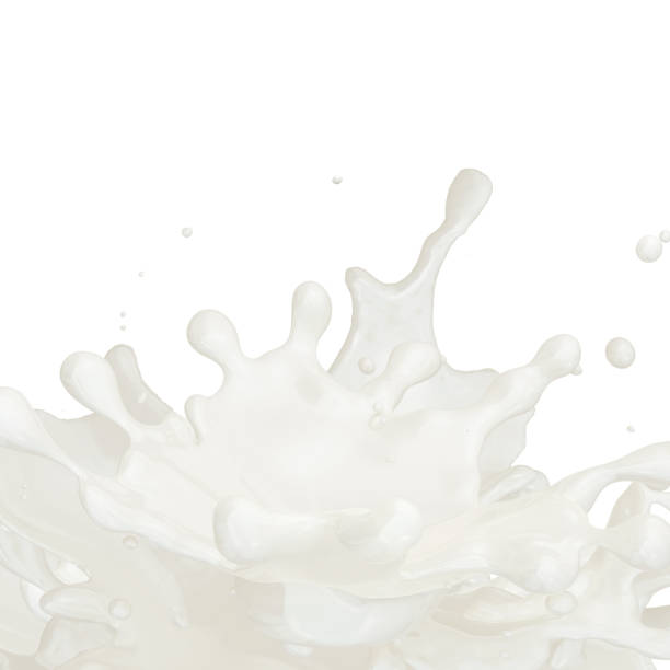 istock Milk splash with droplets isolated. 3D illustration 1026493428