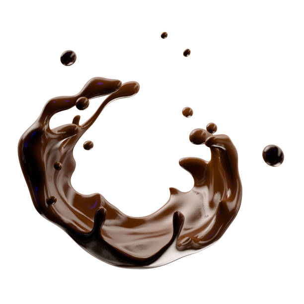 istock Chocolate splash with droplets isolated. 3D illustration 1026493480