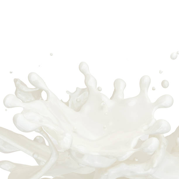 istock Milk splash with droplets isolated. 3D illustration 1026493492