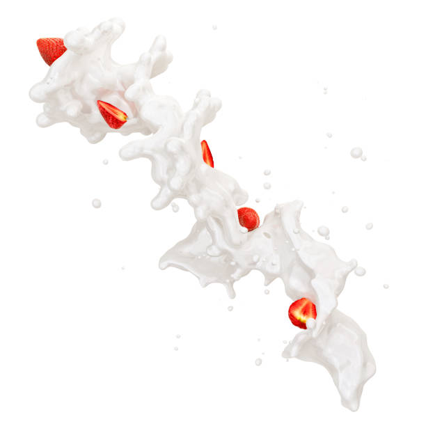 Milk splash with berries and droplets isolated. 3D illustration