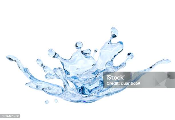 Water Splash With Water Droplets Isolated On Light Background 3d Illustration Stock Photo - Download Image Now