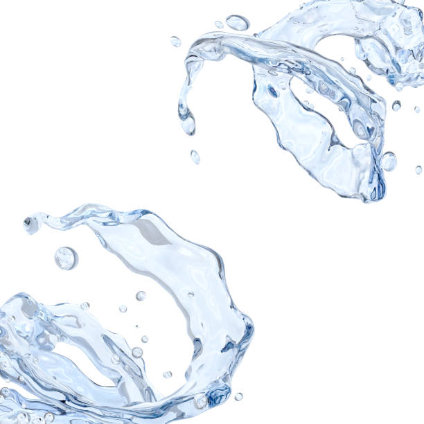 istock Water splash with water droplets isolated on light background. 3D illustration 1026493636
