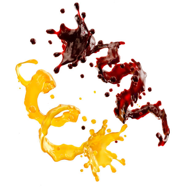 istock Juice splash with droplets isolated. 3D illustration 1026493686