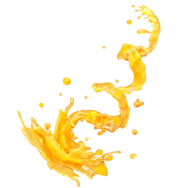 istock Juice splash with droplets isolated. 3D illustration 1026493700