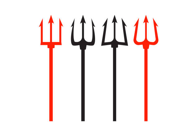 ilustrações, clipart, desenhos animados e ícones de trident diabo plano. tridente de neptuno vector vermelho - pitchfork