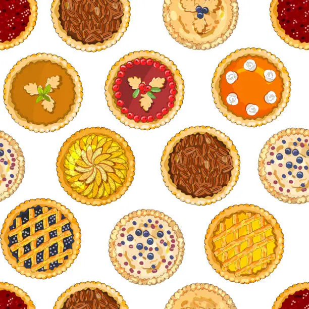 Vector illustration of Seamless pattern with pies. The theme of autumn, harvest and thanksgiving.
