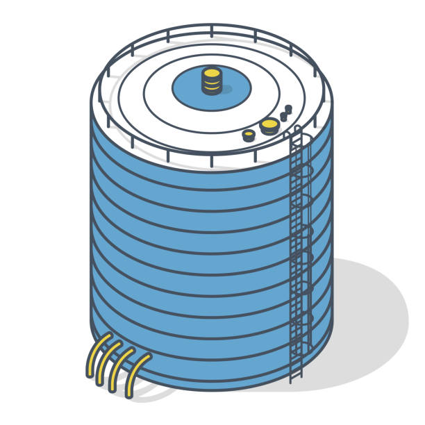 情報グラフィックの構築等尺性ベクトルの貯水池。輪郭を描かれた給水タンク - reservoir点のイラスト素材／クリップアート素材／マンガ素材／アイコン素材