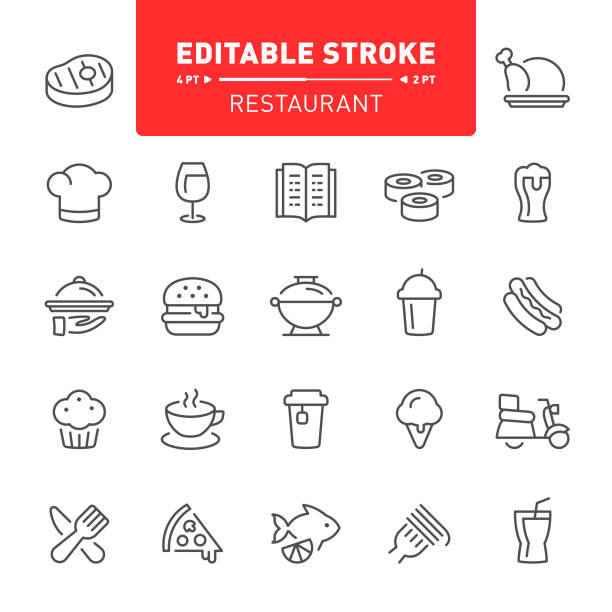 ilustrações, clipart, desenhos animados e ícones de ícones de restaurante - steak meat strip steak restaurant