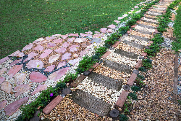 istock walkway is beautifully decorated on green grass. 1026514968