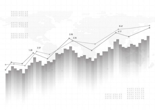 illustrazioni stock, clip art, cartoni animati e icone di tendenza di sfondo dei dati del grafico. concetto finanziario, modello vettoriale grigio. progettazione delle statistiche del report del mercato azionario - stock exchange chart stock market investment