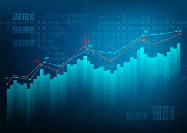 Vector illustration of Finance chart. Stock graph market. Growth business blue vector background. Bond data online bank
