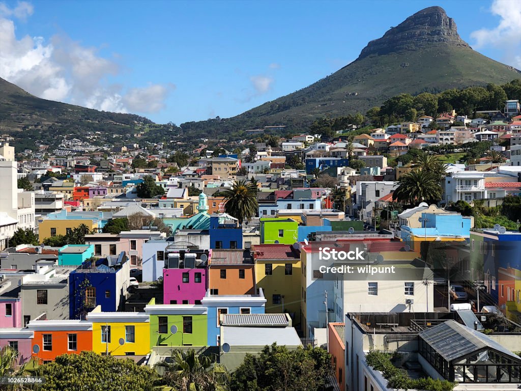 Cape Town Bo Kaap Colourful Historic Area with Lion's Head Mother City Cape Town Bo Kaap Colourful Historic Area with Table Mountain and City Centre Western Cape South Africa Malay Quarter Stock Photo