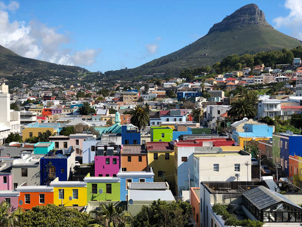 Cape Town Bo Kaap Colourful Historic Area with Lion's Head Mother City Cape Town Bo Kaap Colourful Historic Area with Table Mountain and City Centre Western Cape South Africa malay quarter photos stock pictures, royalty-free photos & images