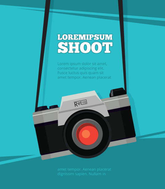 Poster with illustration of retro photo camera. Design template with place for your text Poster with illustration of retro photo camera. Design template with place for your text. Vector camera photo vintage poster placard photos stock illustrations