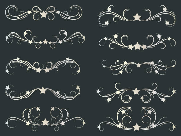 星のイラストで装飾的なモチーフ - flourishes tattoo scroll ornate点のイラスト素材／クリップアート素材／マンガ素材／アイコン素材